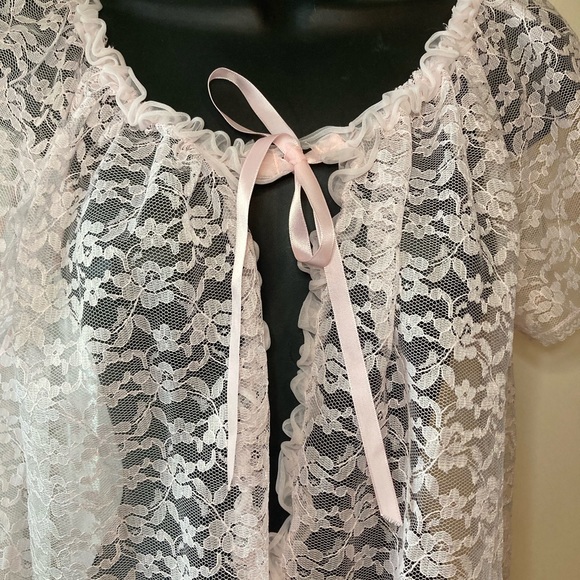 Vintage Texsheen Pale Pink Lace Bed Jacket Sz S. - Picture 6 of 10